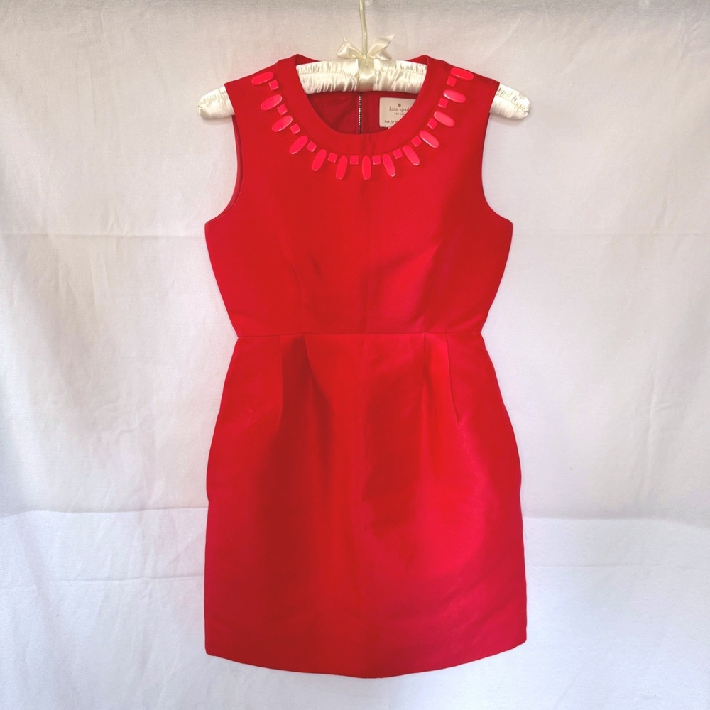 Kate Spade Red Embellished Neck Shift Dress Sleeveless Cocktail Size 2 $298‎